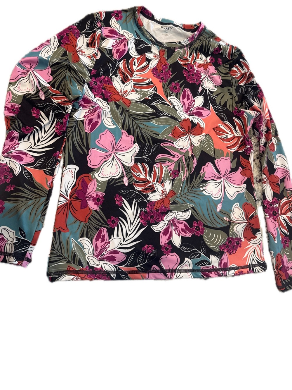 Roxy Floral Long Sleeve Swim Top - Black, Pink, Coral & Teal